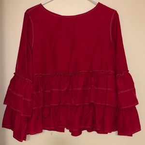 Club Monaco: Red Silk Ruffle Top